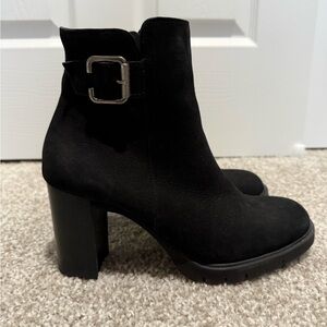 Paul Green Black Heeled Boots with Buckle